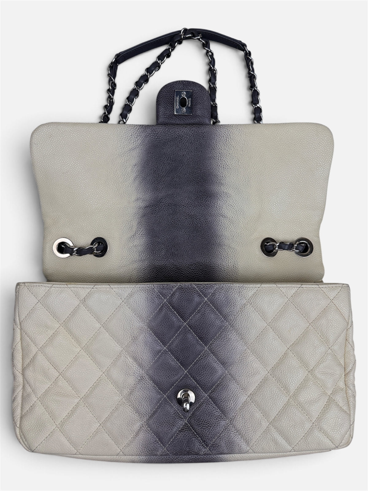 Chanel Grey & Ivory Ombré Caviar Jumbo Flap Bag