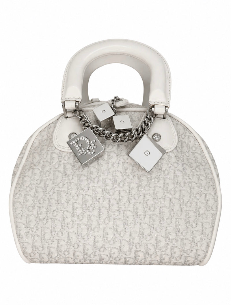 Dior AW04 White Glitter "Gambler" Bowling Bag