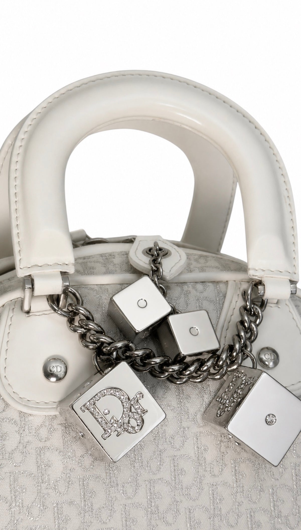 Dior AW04 White Glitter "Gambler" Bowling Bag