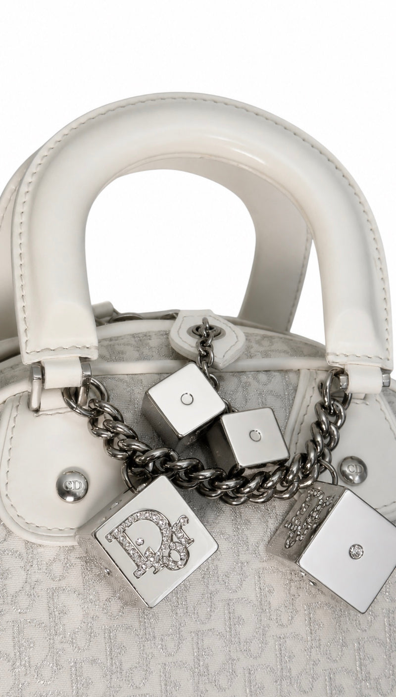 Dior AW04 White Glitter "Gambler" Bowling Bag