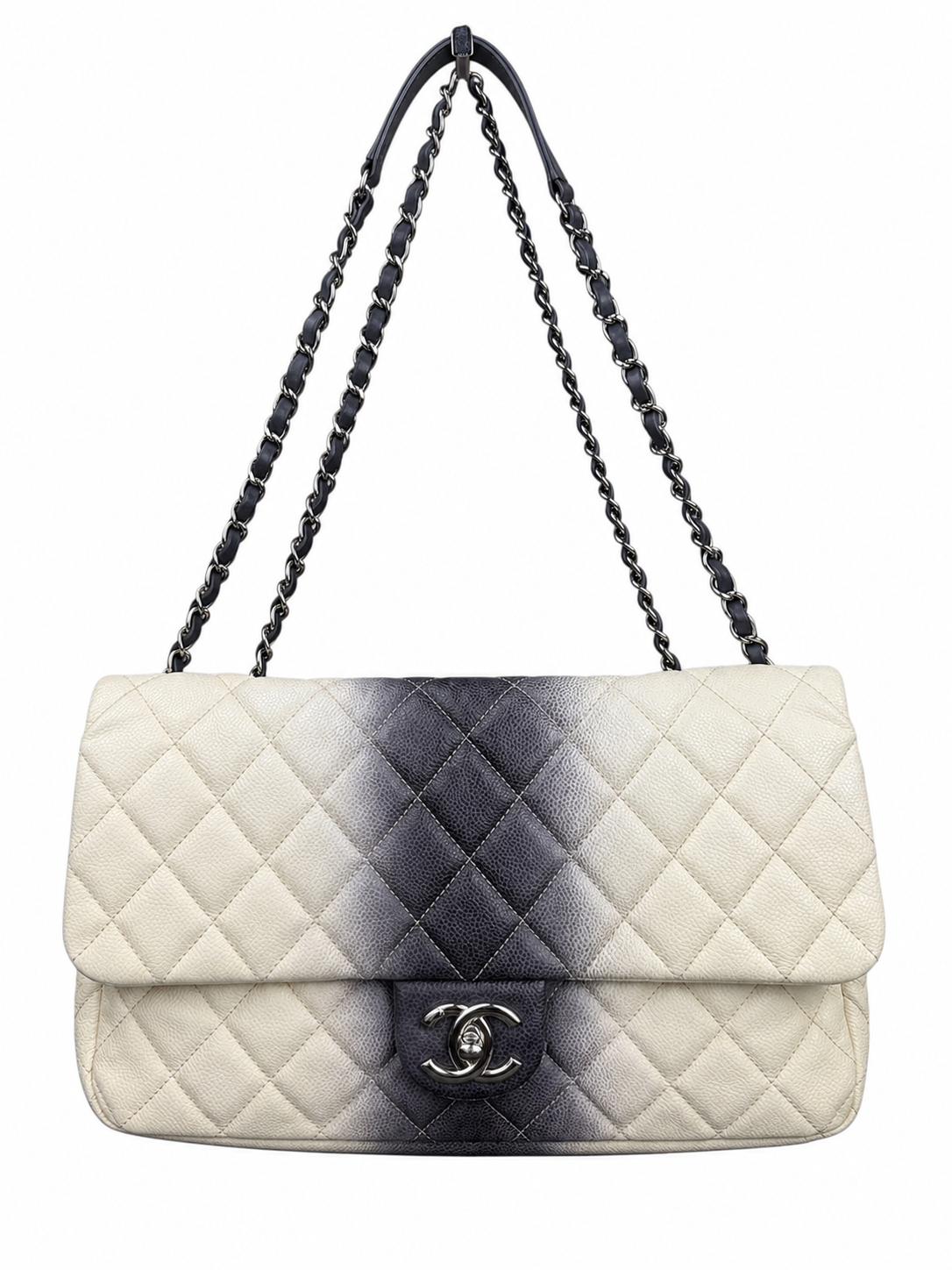 Chanel Grey & Ivory Ombré Caviar Jumbo Flap Bag