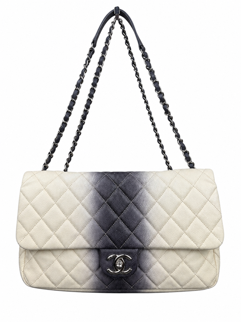 Chanel Grey & Ivory Ombré Caviar Jumbo Flap Bag